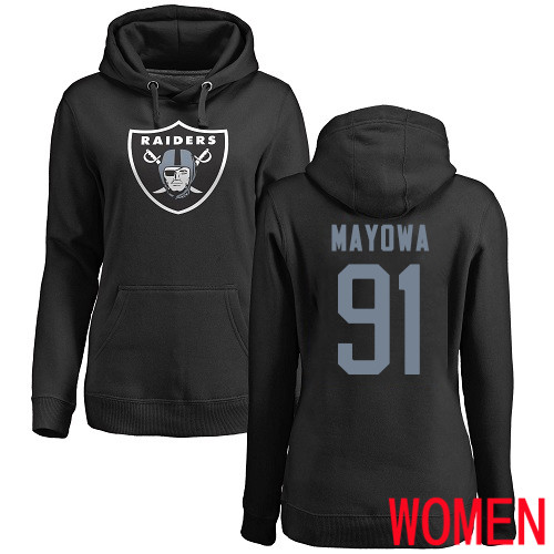 Oakland Raiders Black Women Benson Mayowa Name and Number Logo NFL Football #91 Pullover Hoodie Sweatshirts->women nfl jersey->Women Jersey